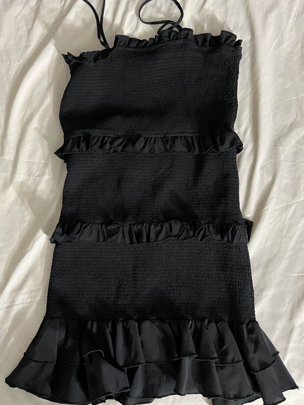 Black Smocked Ruffle Tube Dress with Thin Straps
